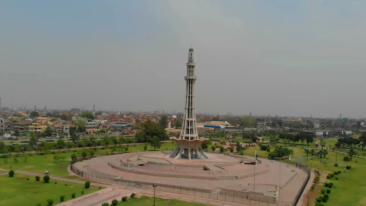 Aerial Panorama Of Minar E Pakistan Monument In Pakistan