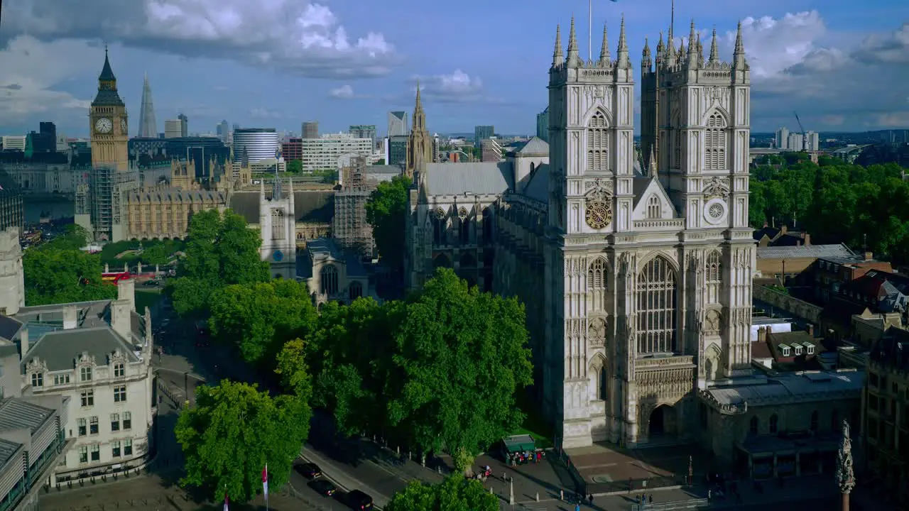 Aerial view of London including Westminster Abbey and Big Ben