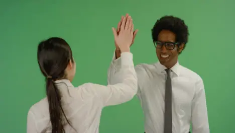 Man and Woman in Shirts Hi Five in Slow Motion