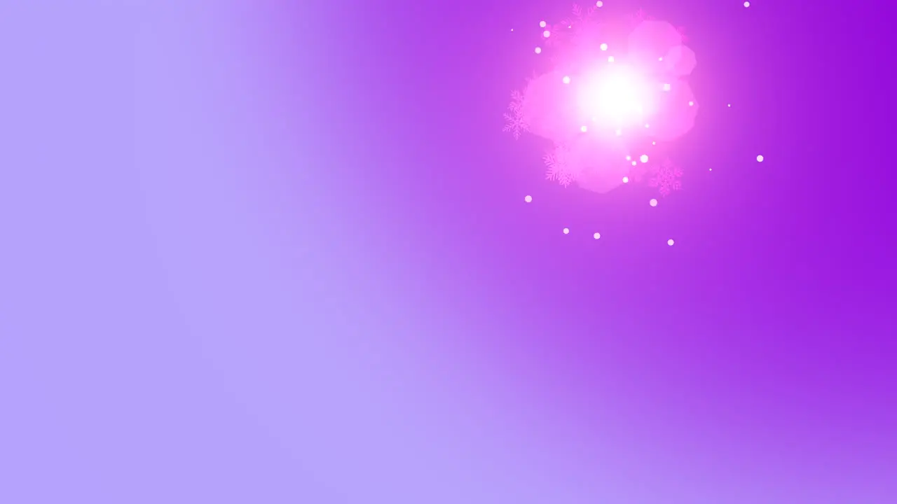 Animation fly white snowflakes and abstract particles on purple holiday background 1