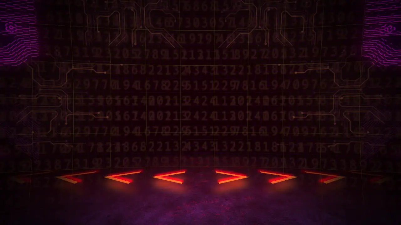 Animation intro text Happy New Year and cyberpunk animation background with computer matrix numbers and grid 2