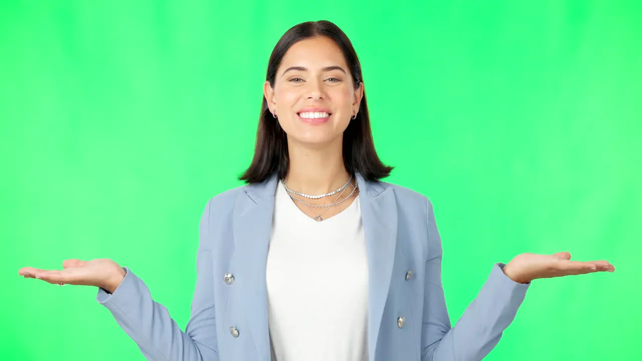 Business woman hands and green screen in product