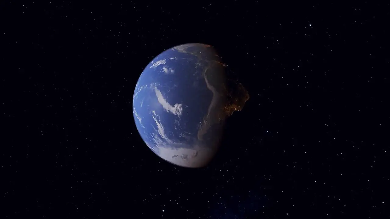  Rotating earth and terminator line against deep space background