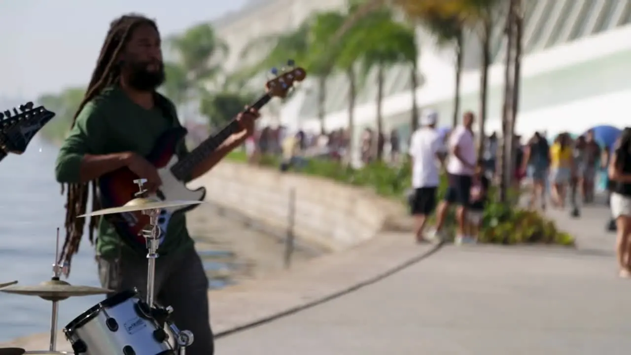 Man plays the guitar at Praca Maua in the center of Rio de Janeiro Brazil