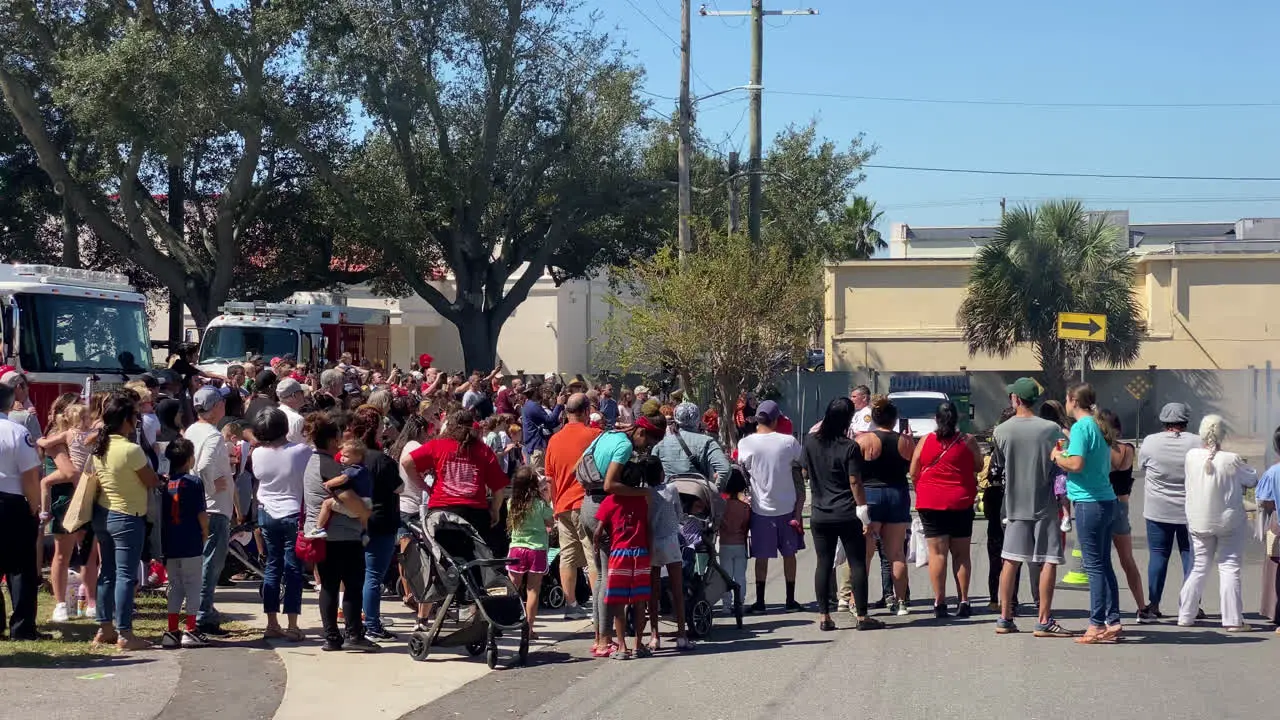 Static medium shot of The Florida Fire Sprinkler Association performing an on site education program on fire sprinklers saving Tampa Florida