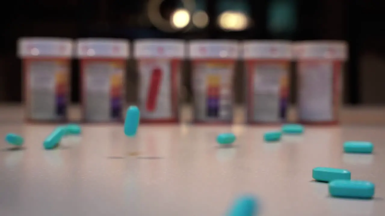 Medicine pills falling in slow motion