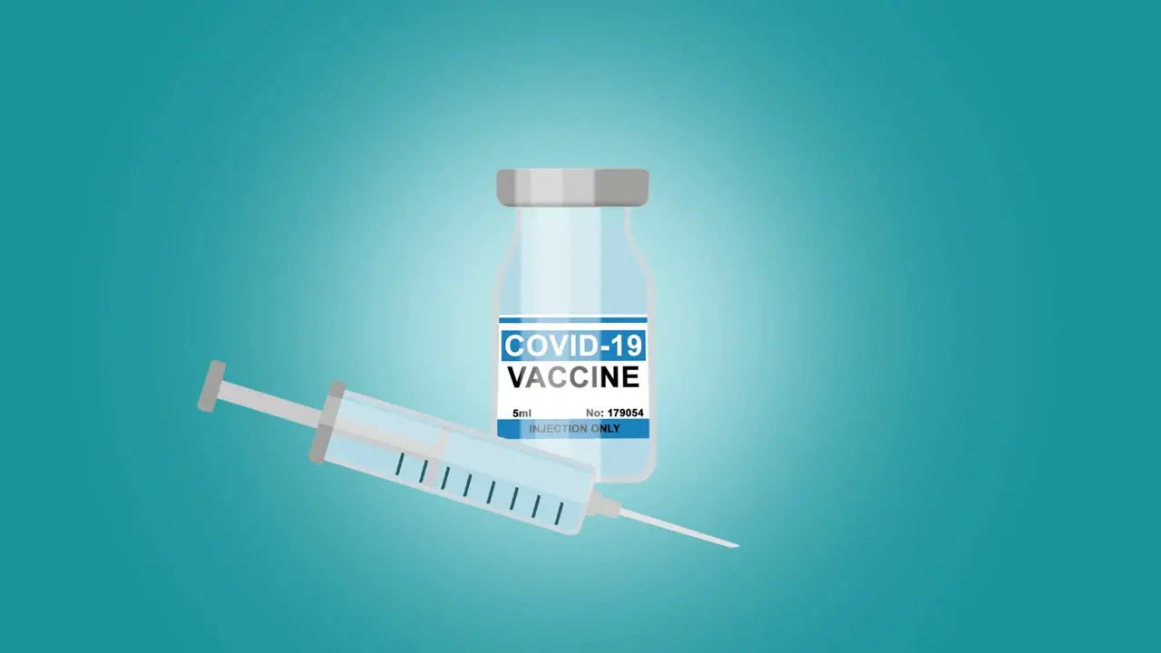 Animation of a syringe filled with Covid vaccine on a blue background