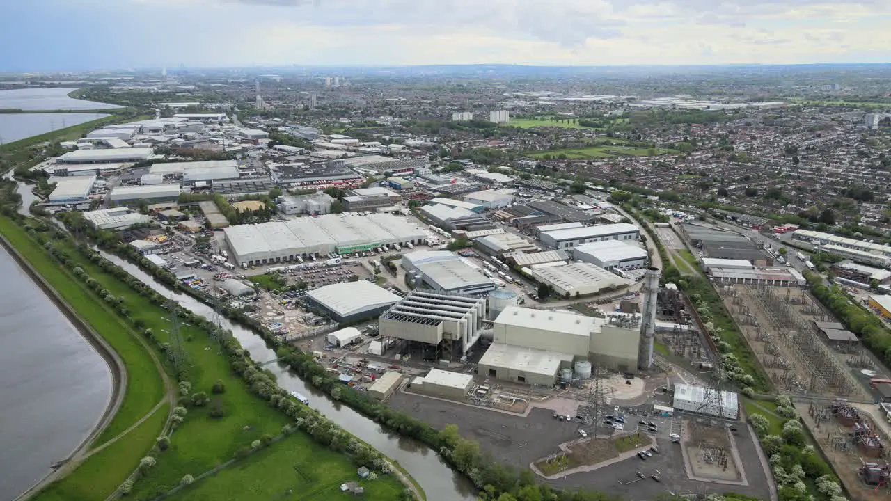 Brimsdown Enfield industrial estate Lea Valley UK Aerial reveal footage