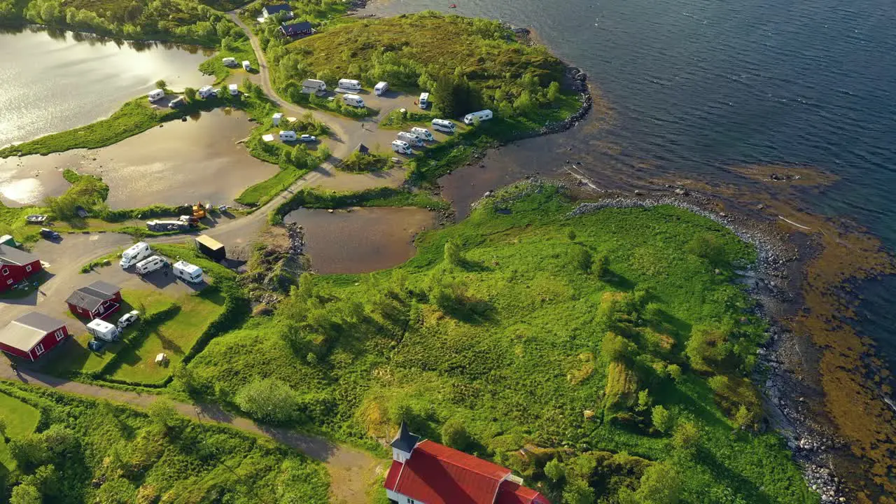 Beautiful Nature Norway Aerial view of the campsite to relax