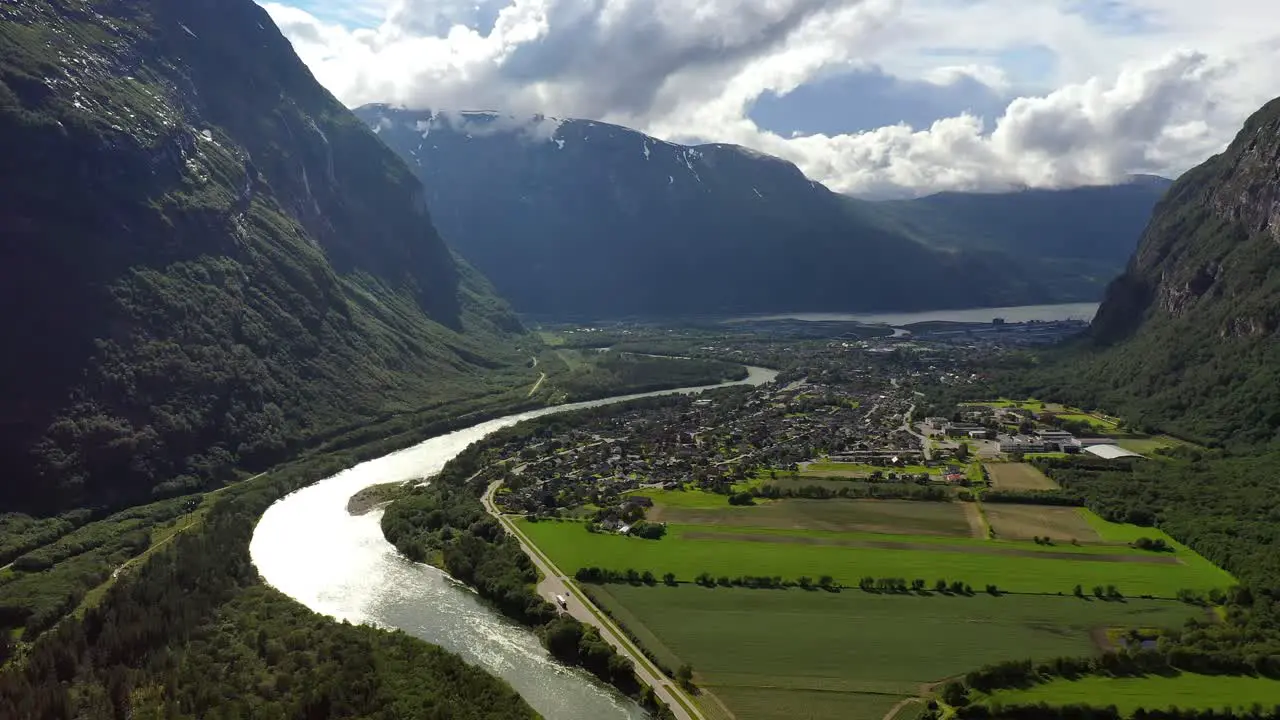 Village of Sunndalsora lies at the mouth of the river Driva at the beginning of the Sunndalsfjorden Beautiful Nature Norway natural landscape