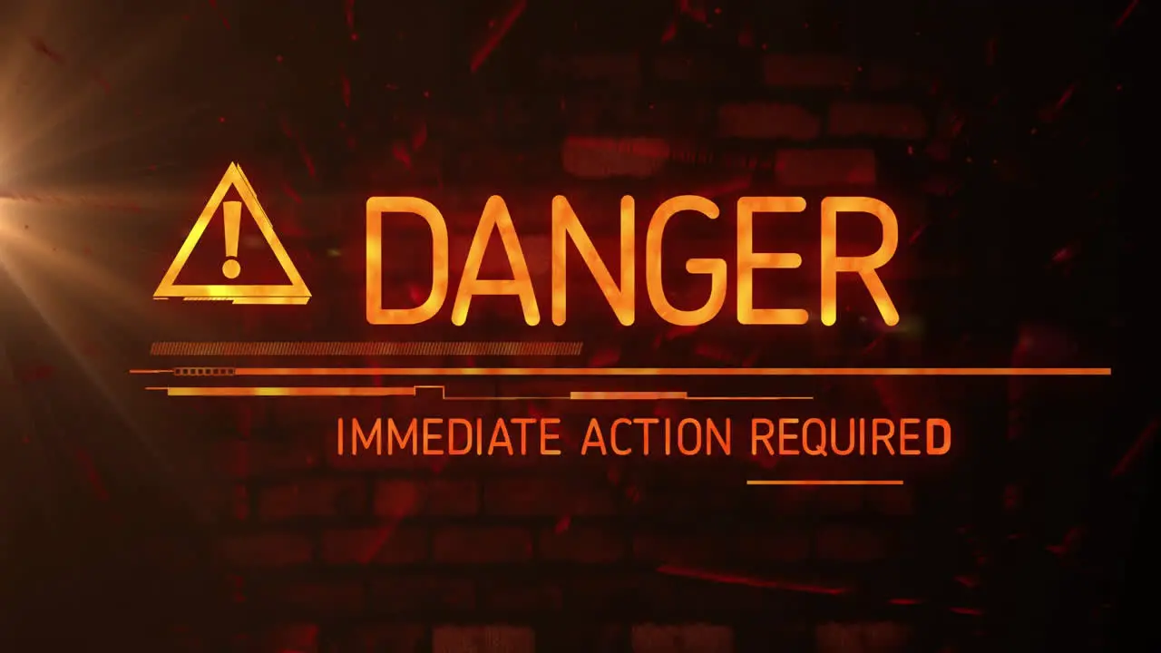 Animation of exclamation in triangle danger immediate action required text on abstract background