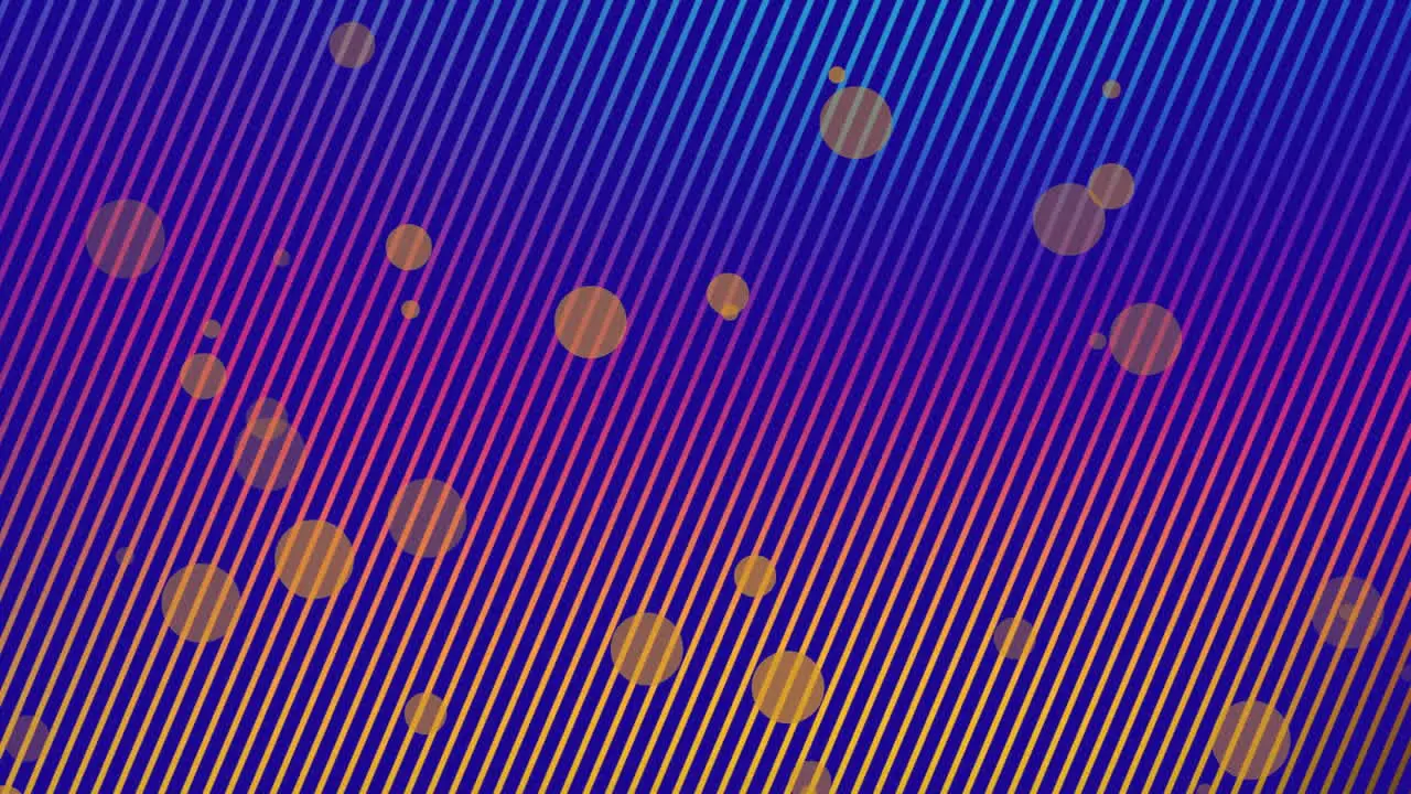 Animation of yellow spots floating against purple striped gradient background with copy space