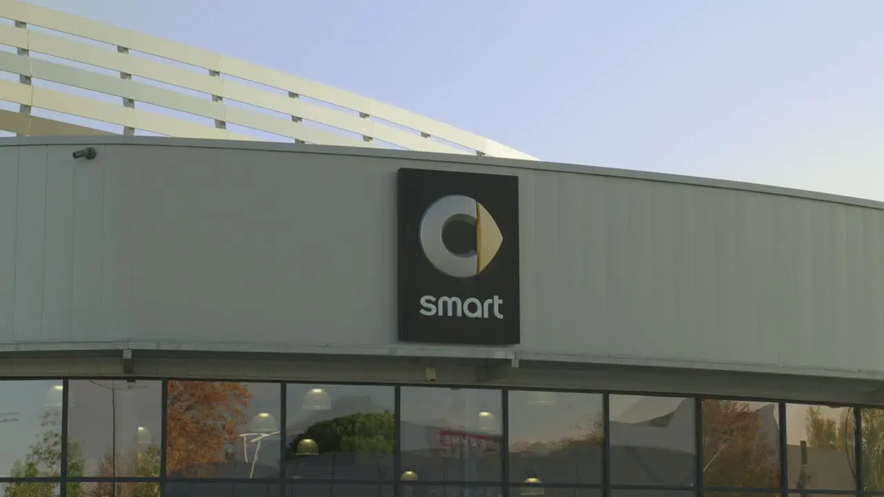 The front of the modern Smart carshop building in Perpignan France