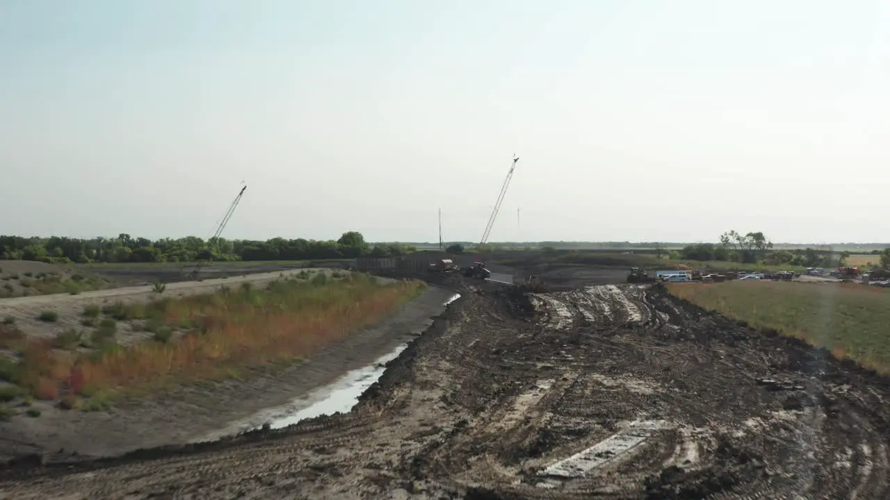 Aerial panorama rural countryside construction site foundation