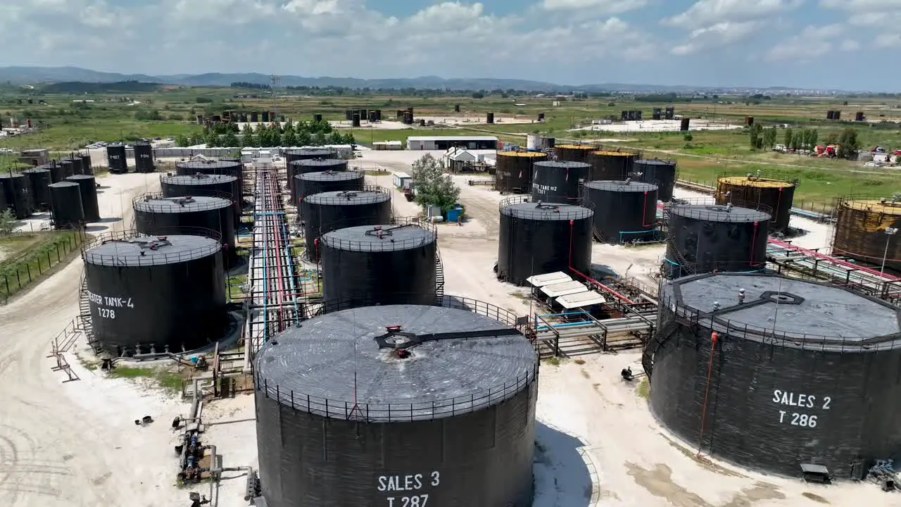 Industrial oil tanks filled with diesel on a rural area in the countryside