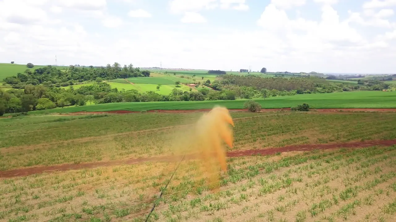 Jets of vinhoto being thrown into the sugar cane plantation to fertilize the plant contain many nutrients to give strength and endurance to grow strong and healthy