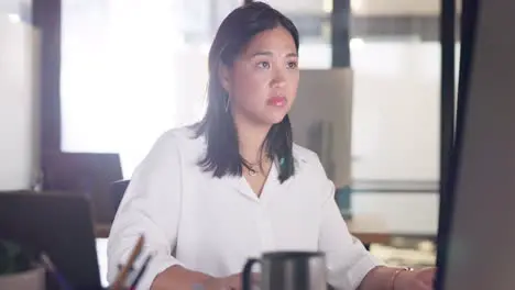 Woman desktop and typing in business office