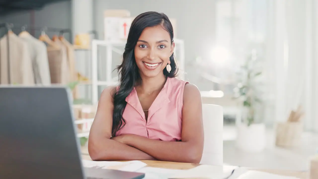 Happy woman laptop and face in small business