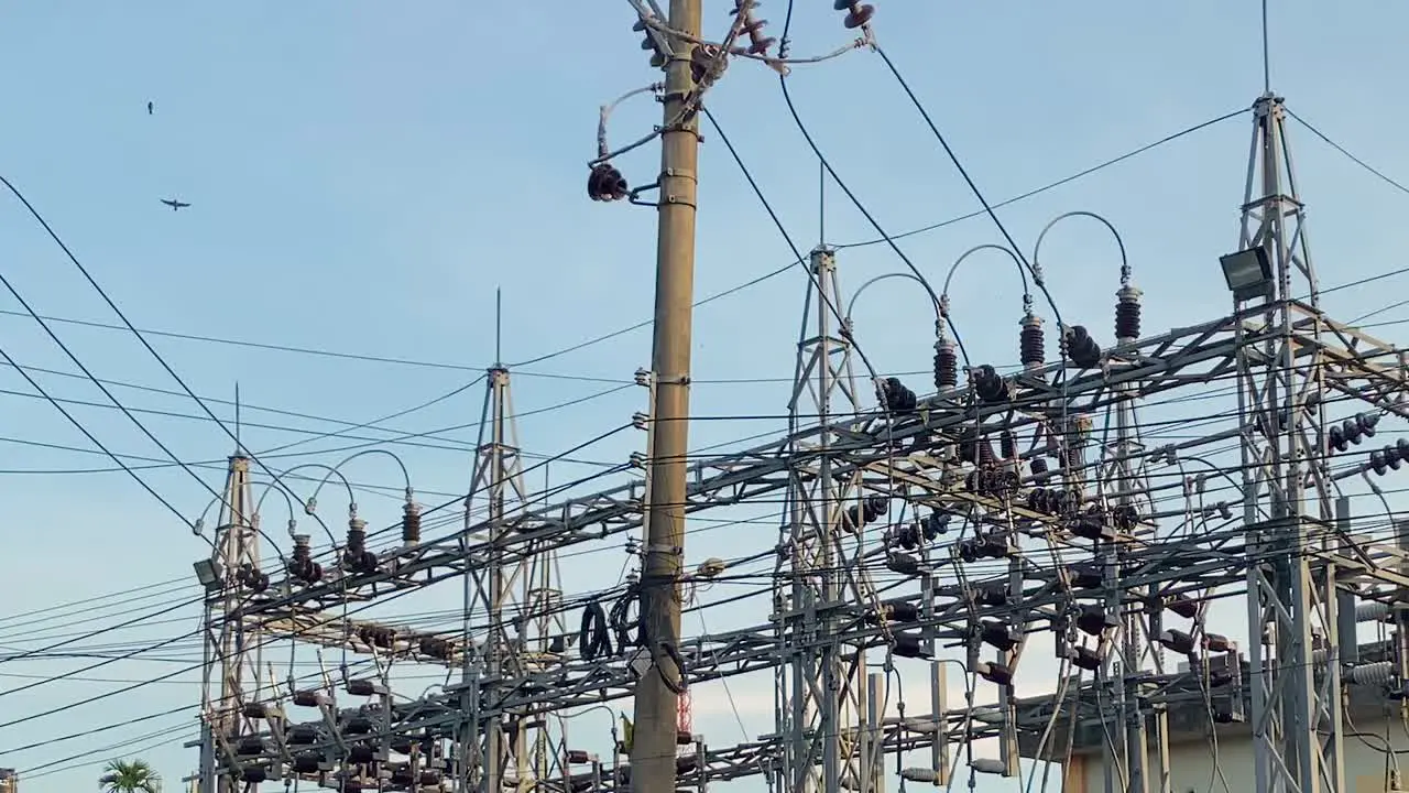 Old style electrical substation Electrics power lines