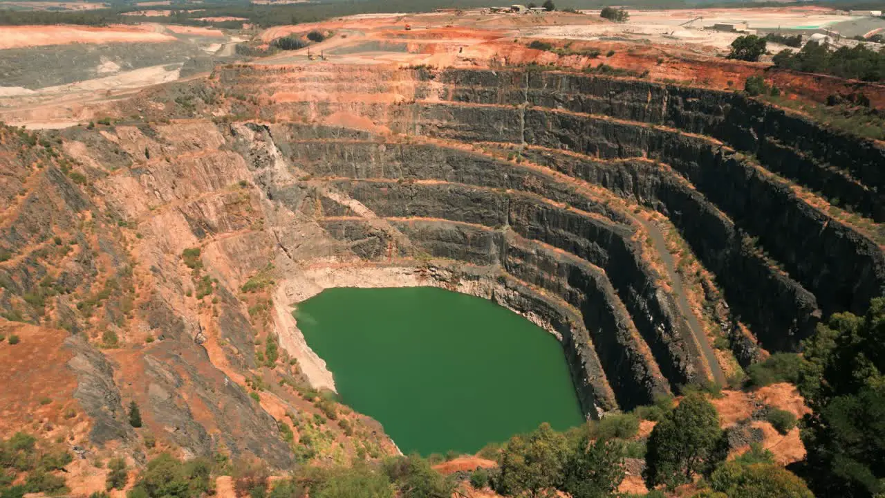 drone shot revealing a mine pit in Western Australia