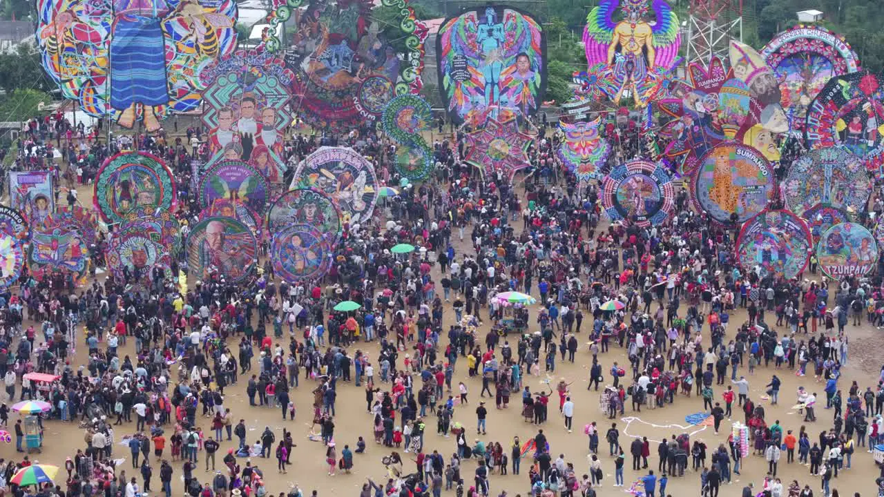 Flying over Sumpango Kite Festival During All Saint's Day In Sumpango aerial