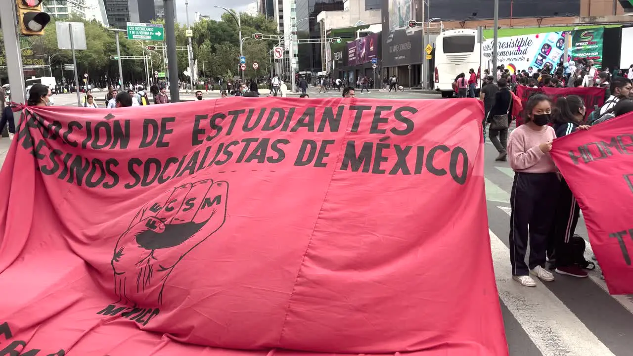 frontal shot of students showing their petition document during a demonstration in mexico city