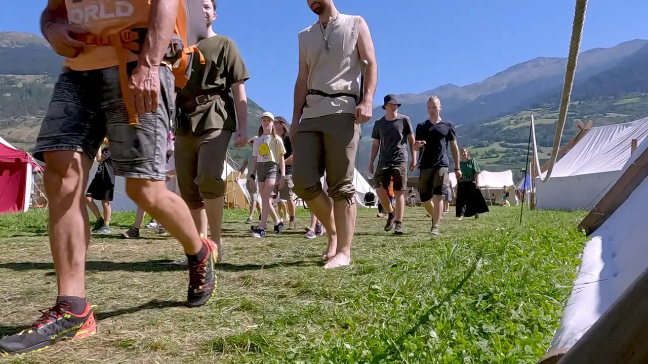 Visitors to the South Tyrolean Medieval Games are walking along a designated path