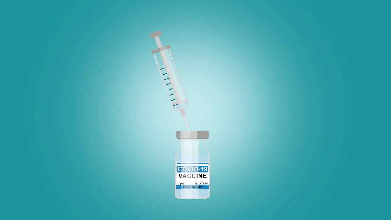 Animation of a syringe filling with a dose of Covid vaccine on a blue background