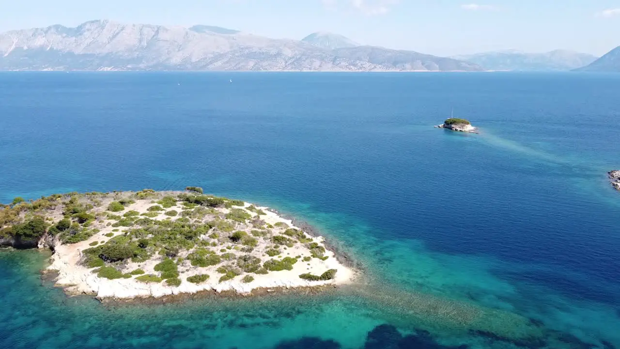 Small Deserted Island and Coral Reef near Meganisi Lefkada Greece Aerial