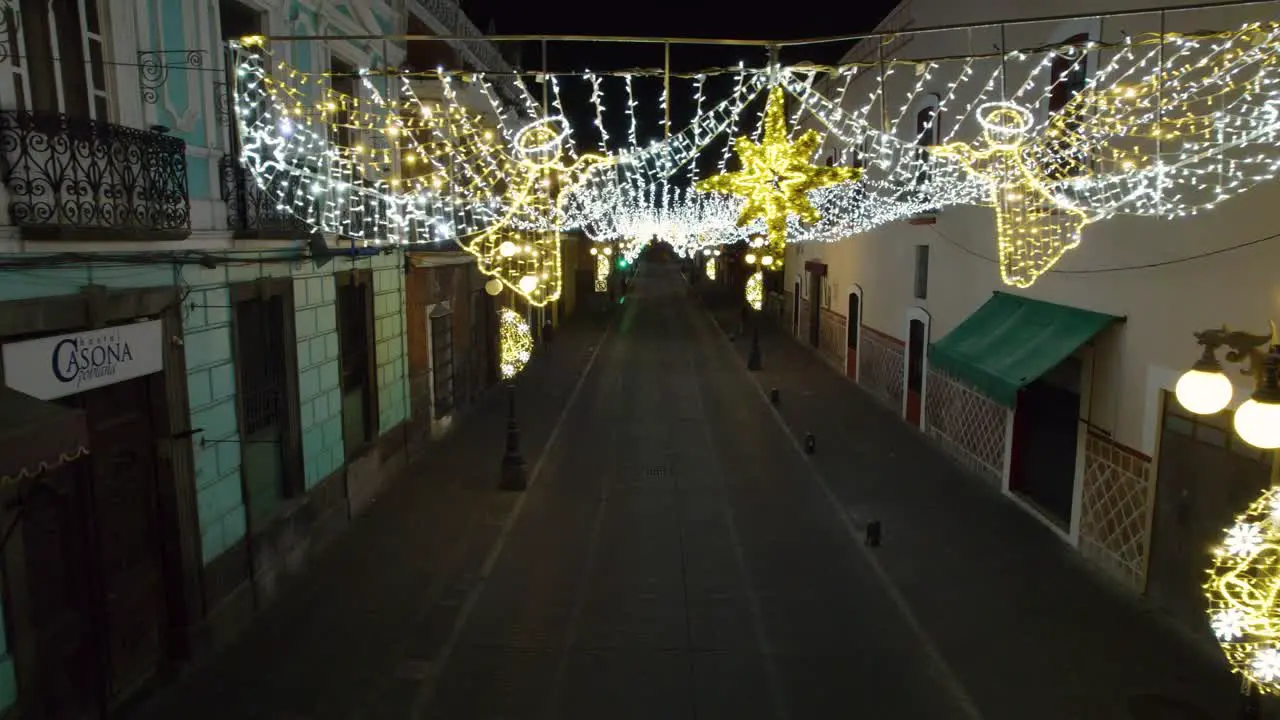 Aerial footage of the Christmas lights and decorations in the streets