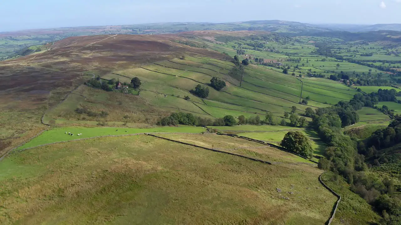 Glaisdale dale drone flight pulling back from valley to moorland DJI Inspire 2