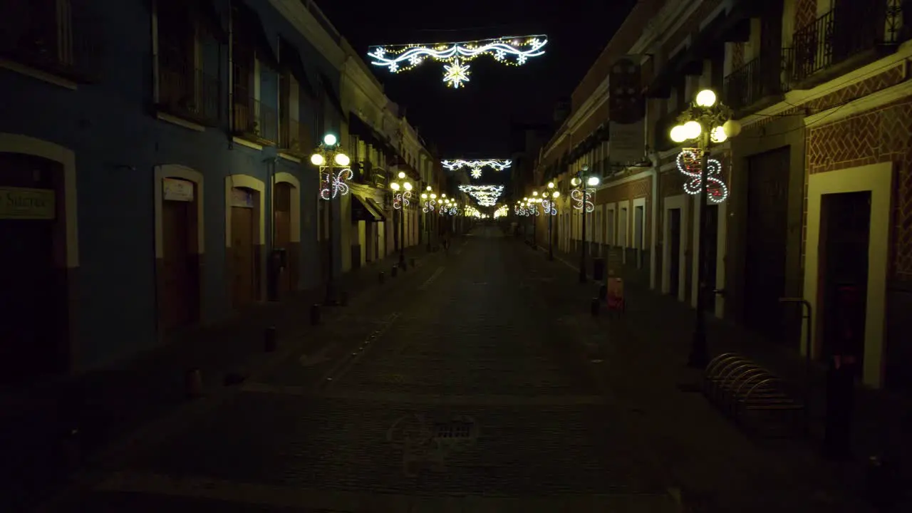 Drone footage of the Christmas light decorations in the streets