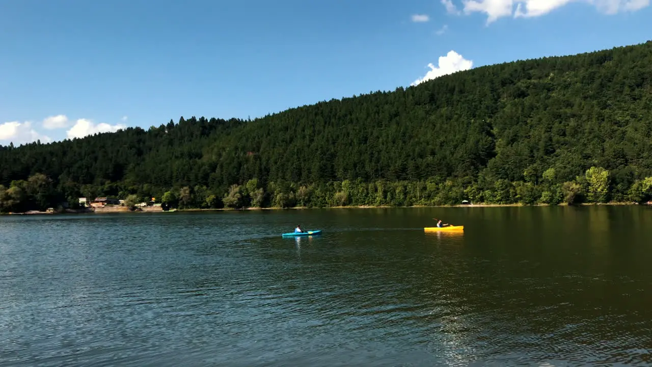 Clip of two single kayaks while sailing in the Pancharevo Lake Bulgaria