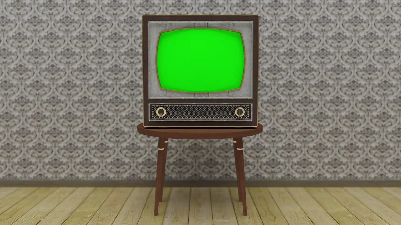 Animated OLD TV Rotating with Glitch and Green screen Turning ON and Turned OFF 4k Vintage