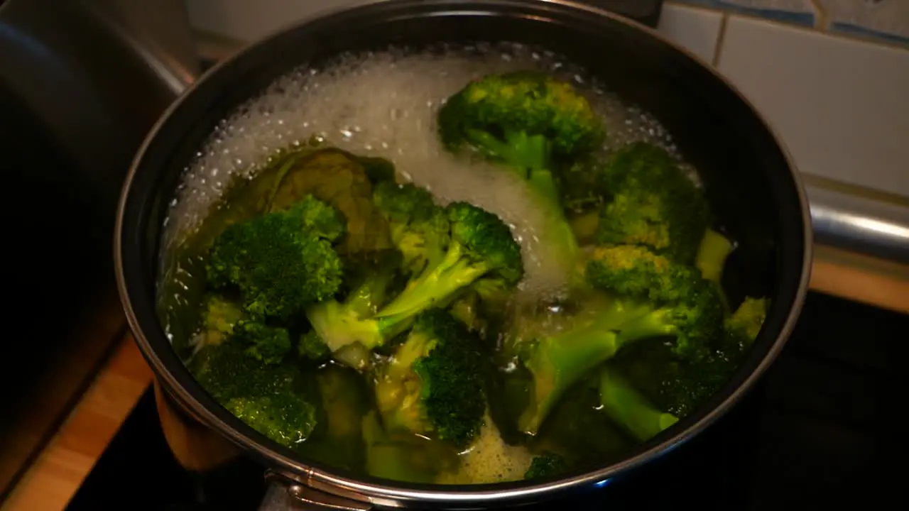 Broccoli in a pot full of boiling water