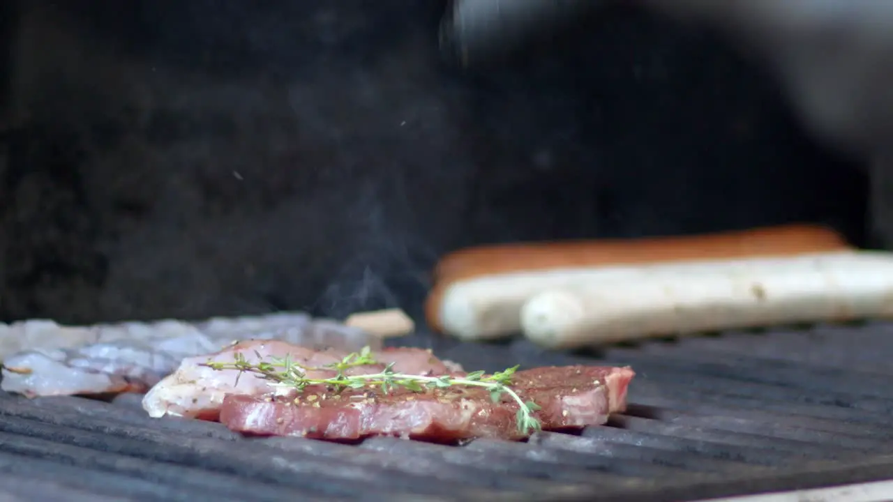 a delicious piece of meat is put on the grill