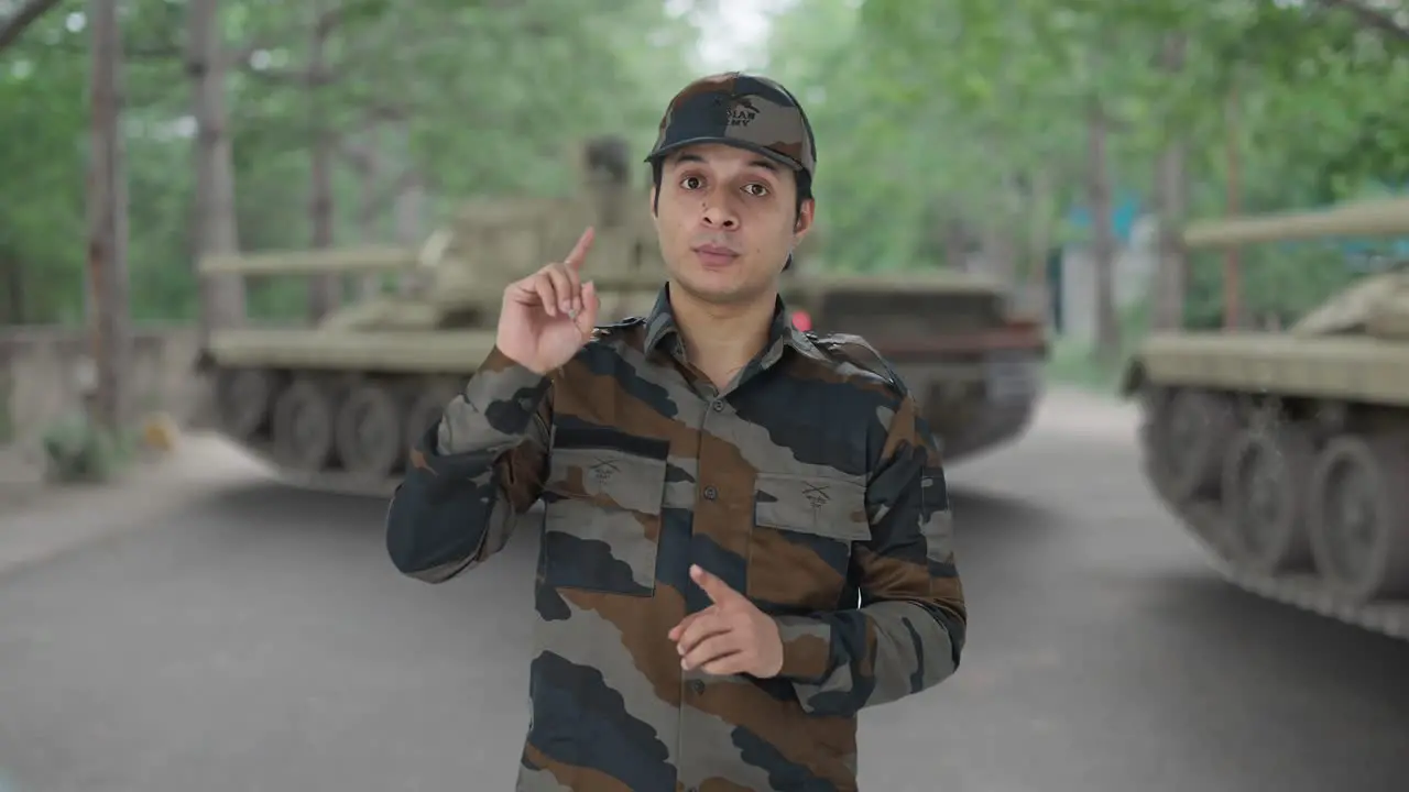 Indian army man talking to the camera