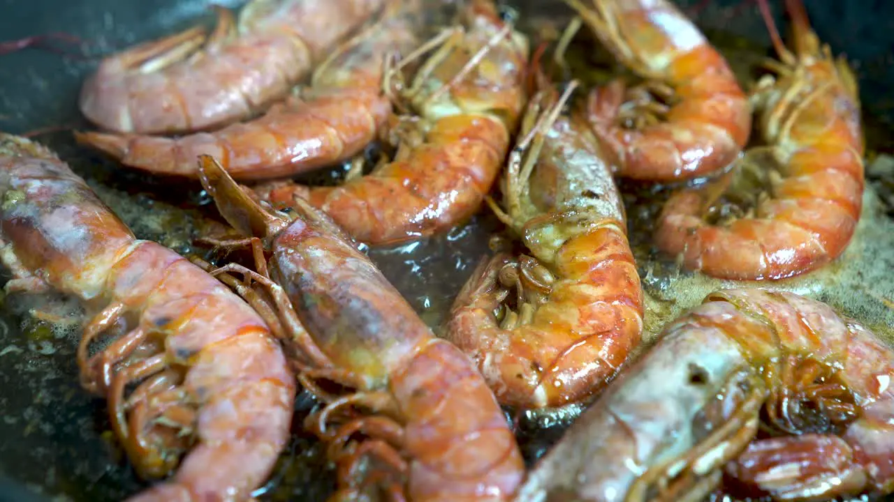 Tasty prawns ready to be removed from the pan with a delicious appearance