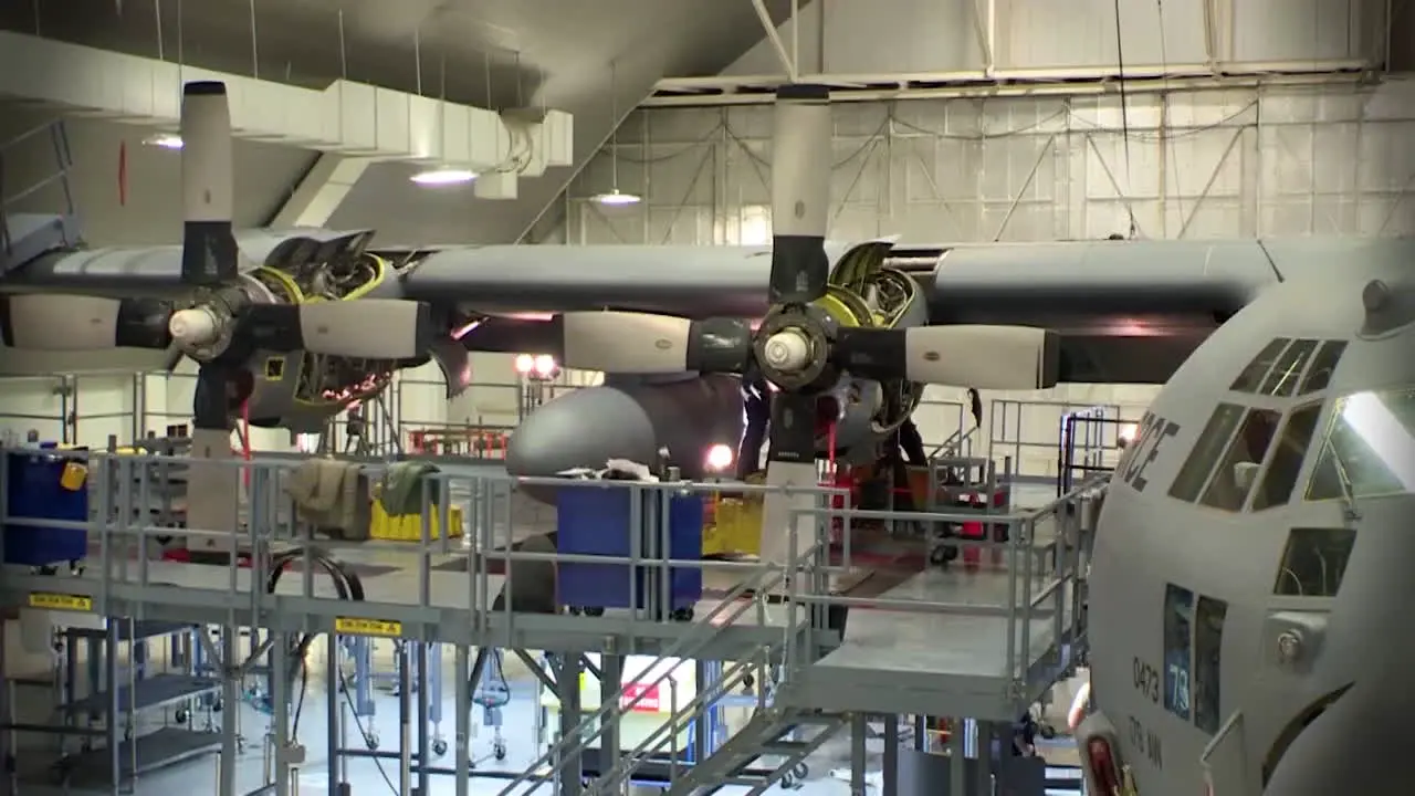 Time Lapse Of C130 Hercules Military Airplane In A Hangar For Maintenance 4