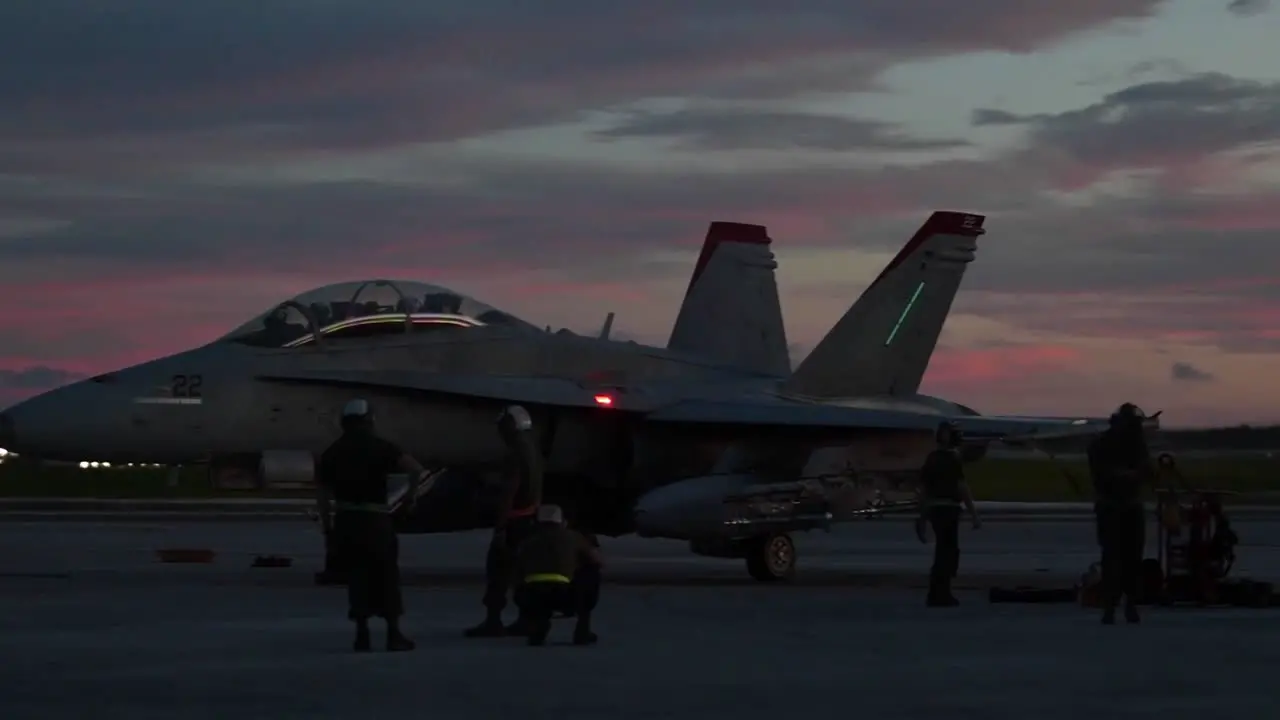 Dramatic Ground Footage Of Marine Corp Aviation Vmfa 232 Flight Operations At Sunset At Andersen Air Force Base In Guam