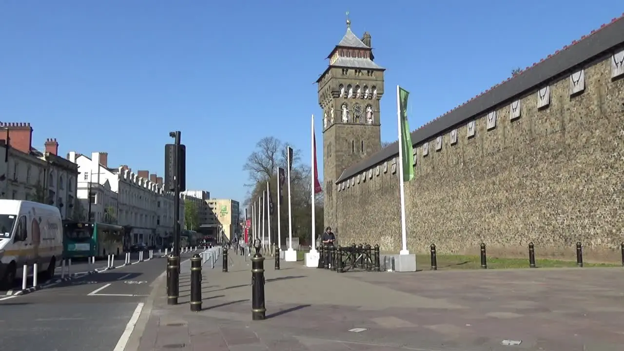 Outside Cardiff Castle and the Clock Tower on a Sunny Day