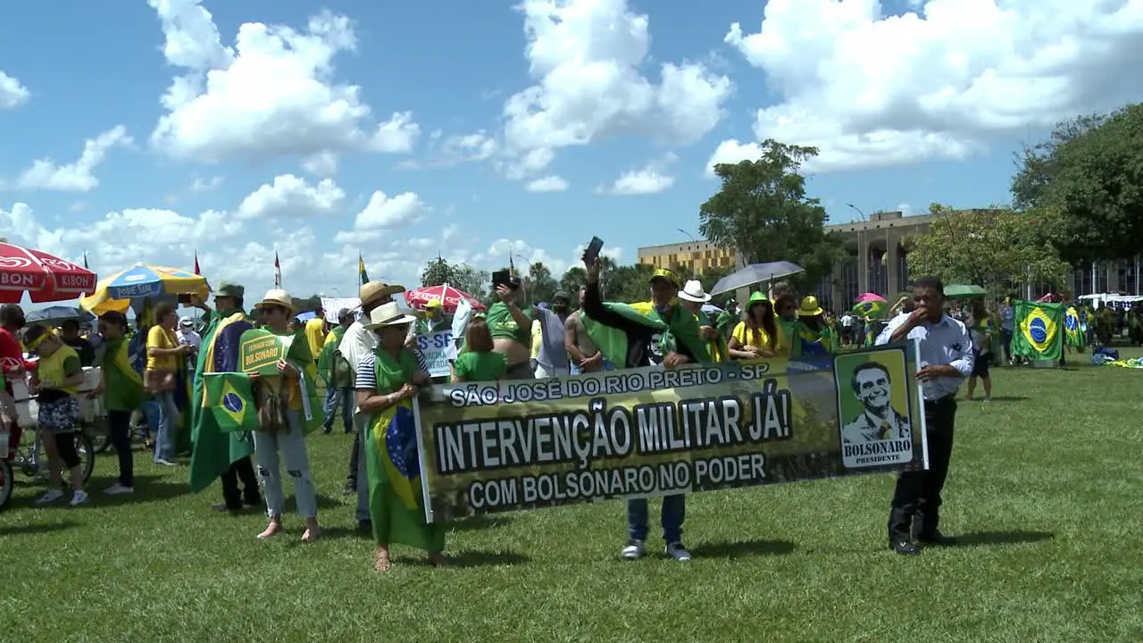 A banner held by right wing supporters of military dictator President Jair Bolsonaro at a public rally