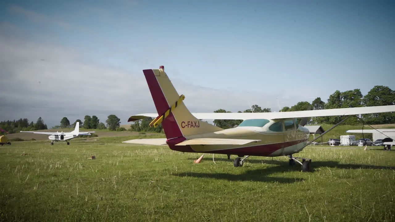 Panning across a small airplane base