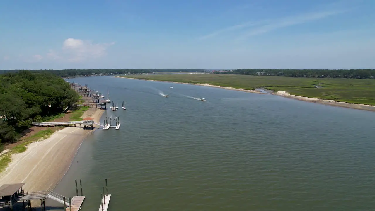 docks and boat low flyover drone