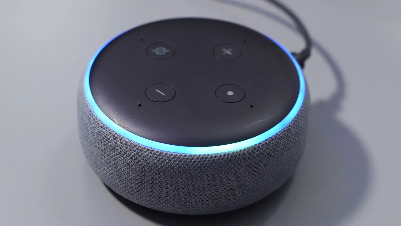 Smart speaker activated by voice command control with blue light ring