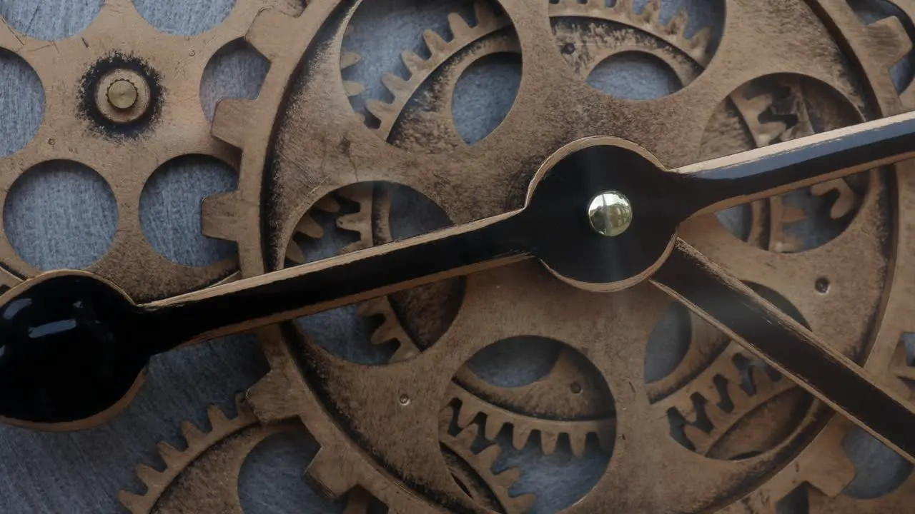 Clockwork movement of a clock shows wheels with gears and cogs