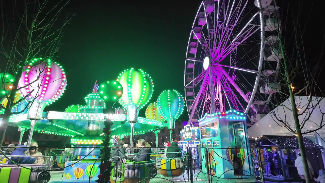 Fairground attraction big wheel and bright lights Waterford City ireland