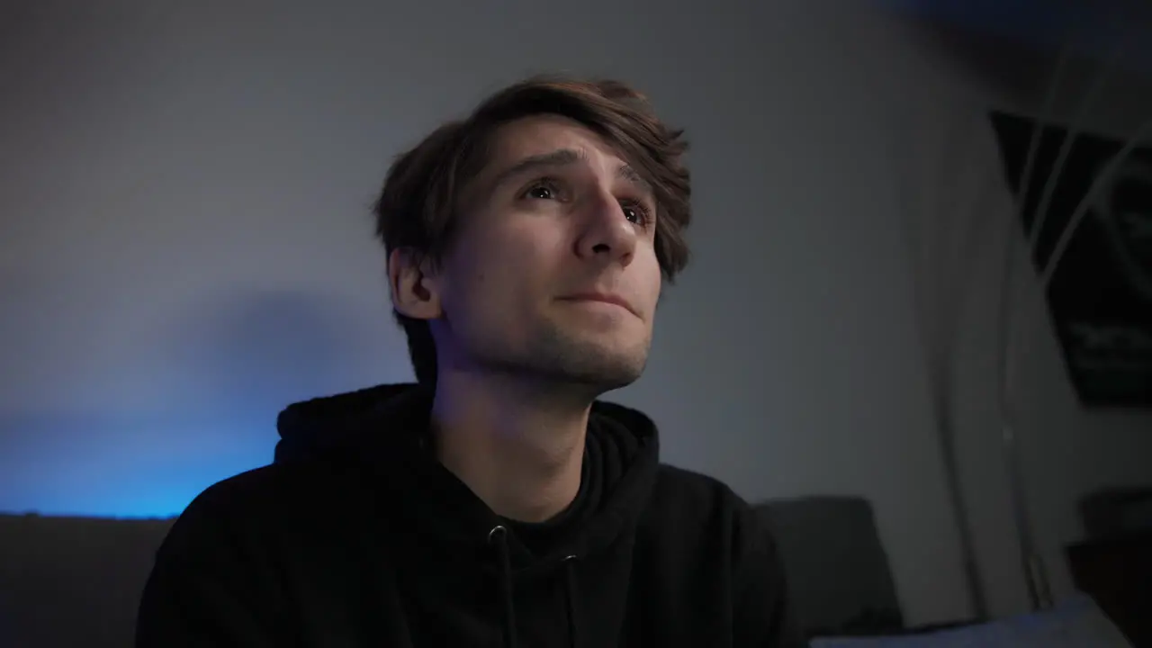 Low Angle Shot Of Young Man Playing Video Games Close-up