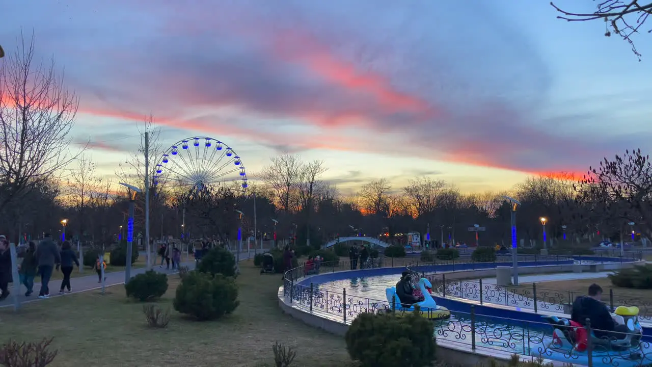 Amusement park at sunset Bucharest Romania