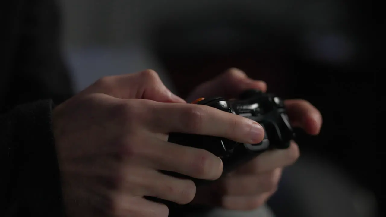 Slow Motion Hands Holding A Controller Playing Video Games Extreme Close-up